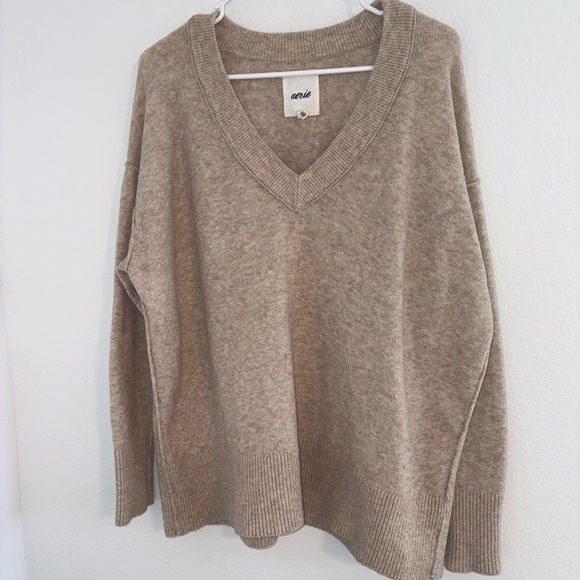 Aerie Soft Unreal V Neck Sweater in Oatmeal - Picture 5 of 13